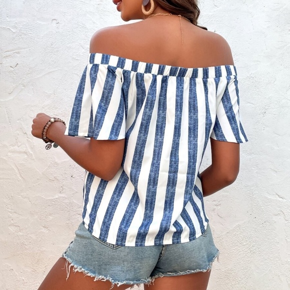 01 Boho Stripes Off Shoulder Top - Picture 4 of 4